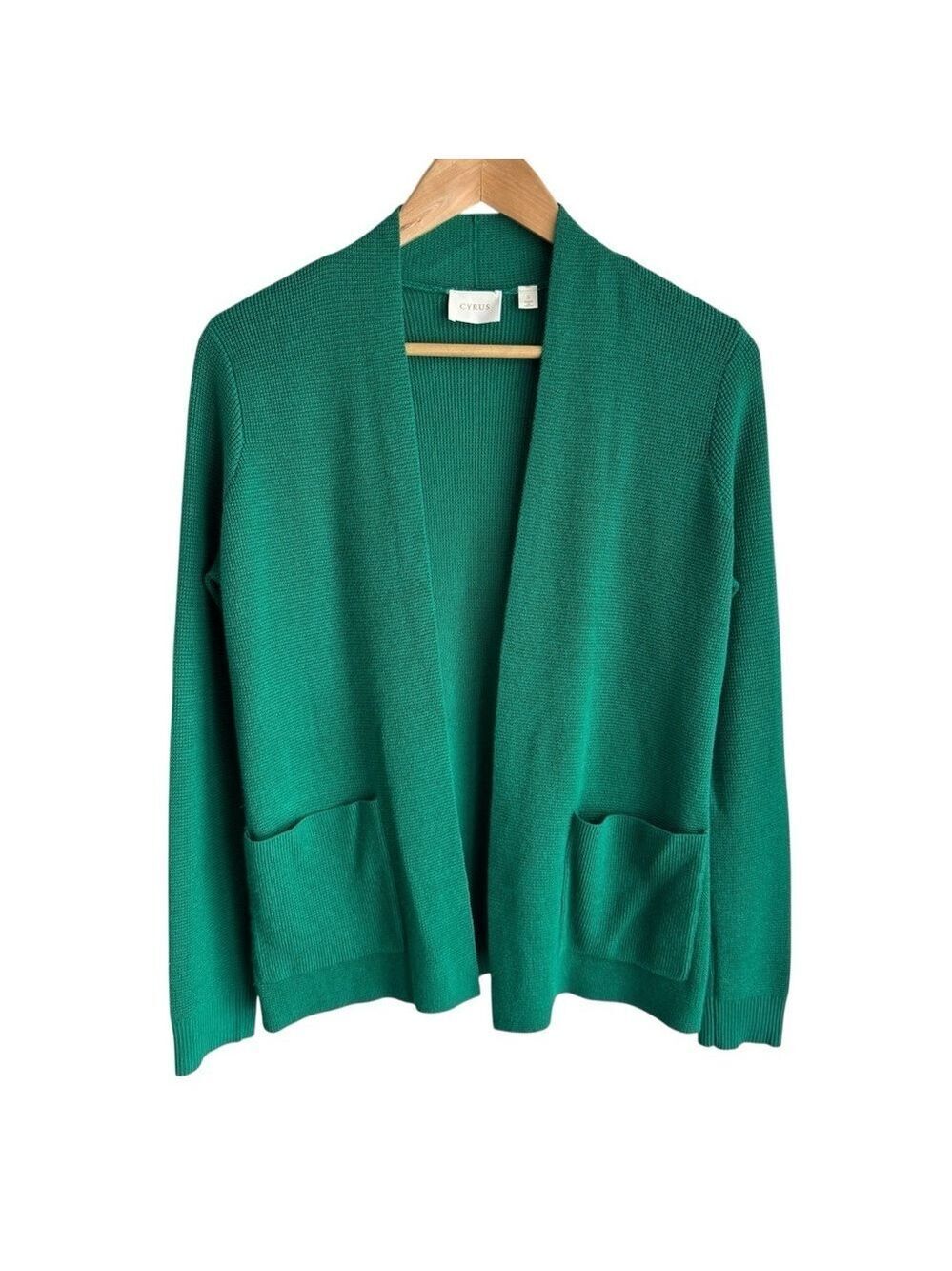 Cyrus Open Front Knit Cardigan Sz S Deep Kelly Green Sweater Classic Capsule EUC